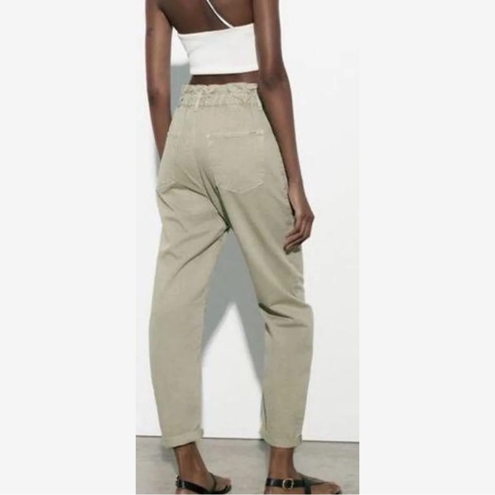 SOLD🛑ZARA High Waisted Khaki "Paperbag"
Baggy Ankle Jeans Olive Green Sz 2 - Picture 12 of 12